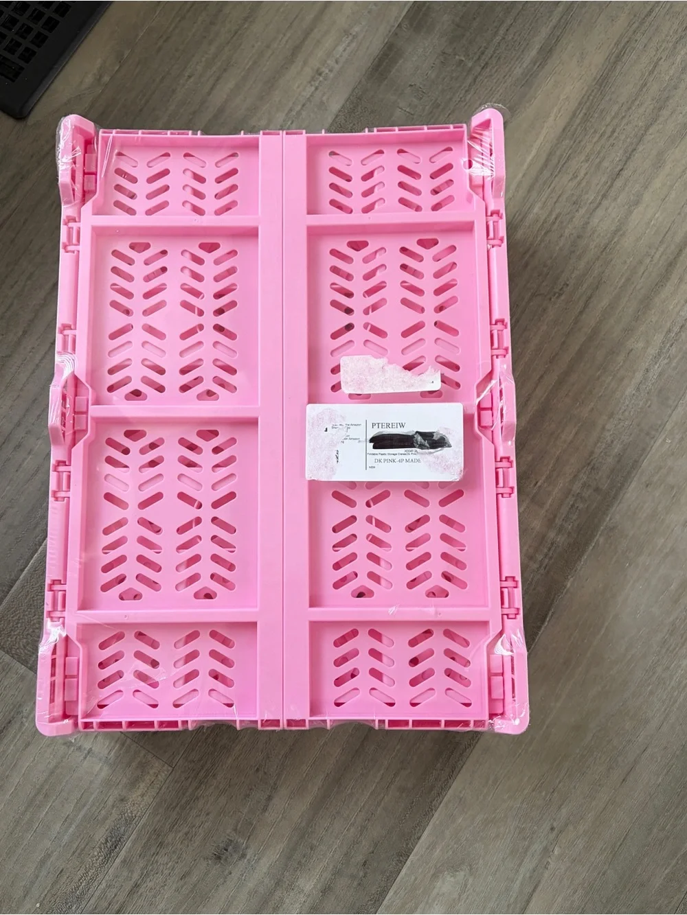 Pink Foldable Plastic Storage Crate - Durable Home Organizer